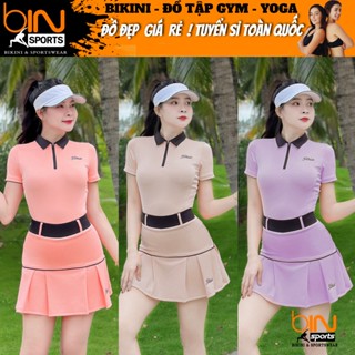 Set đồ nữ tập gym pickleball tennis cầu lông áo cổ trụ chân váy có lót đùi bảo hộ vải thun cao cấp BINSPORTS BN114