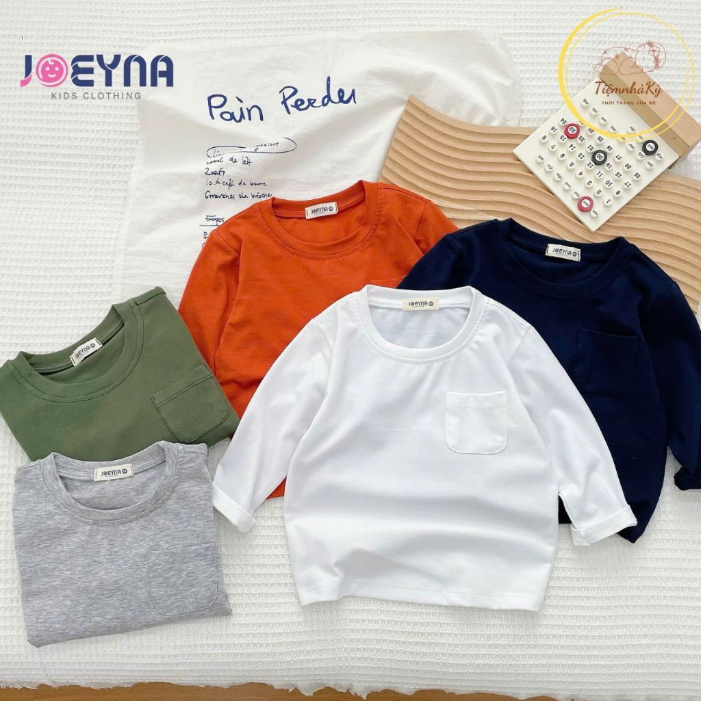 [9-23kg] Áo Thun Dài Tay Trơn Cho Bé Trai Bé Gái – Áo Cotton Mềm Mịn Có Túi Ngực JOeyna, Áo Thu Đông