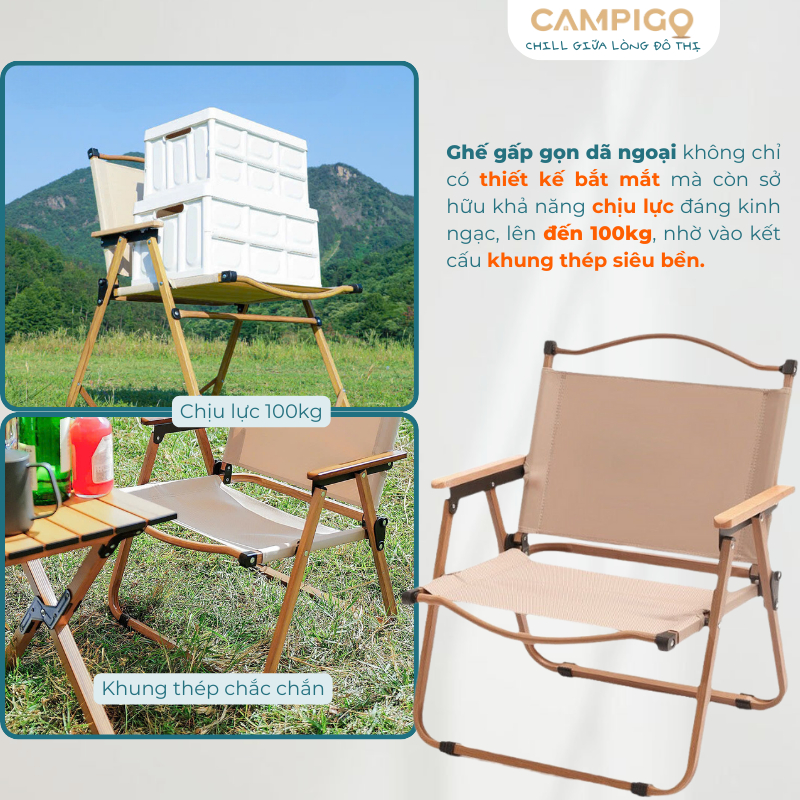Ghế Camping CP01 CAMPIGO - Ghế Pinic, Dã Ngoại, Gấp Gọn Có Tựa Lưng, Vải Dù Chống Xước, Chống Bẩn, Khung Thép Chắc Chắn | BigBuy360 - bigbuy360.vn