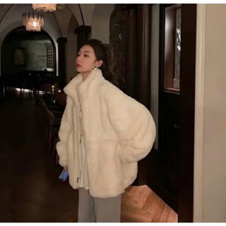 Áo Khoác Lông Thỏ Trơn Không Mũ Mềm Mịn Form Dáng Rộng 2 Lớp Dầy Dặn Unisex Nam Nữ Hootrend 2024