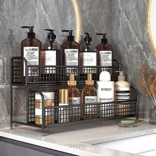 Kệ gia vị lưới 2 tầng để bàn bếp, kệ mỹ phẩm decor bằng thép sơn tĩnh điện chống rỉ tiện lợi