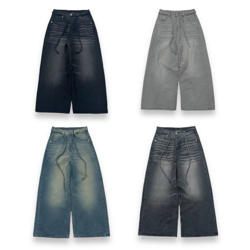 WIDE LEG LOOSE JEANS - Quần jeans ống siêu to phối dây form ống rộng unisex nam nữ. | BigBuy360 - bigbuy360.vn