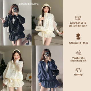 Yumi Set Bộ váy kẻ tay dài thắt nơ hông kèm quần short dáng bí thiết kế có bigsize Clay Clothing