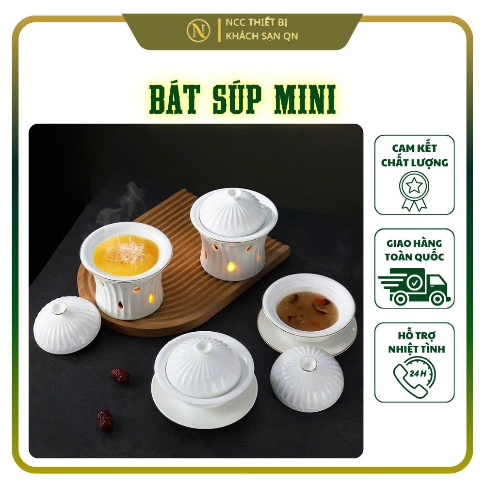Bát Súp Mini ,Bếp hân nóng thức ăn bằng nến,cồn Sứ Trung Hoa Cao Cấp 200ml - Chịu Nhiệt, Kèm Chân Bế