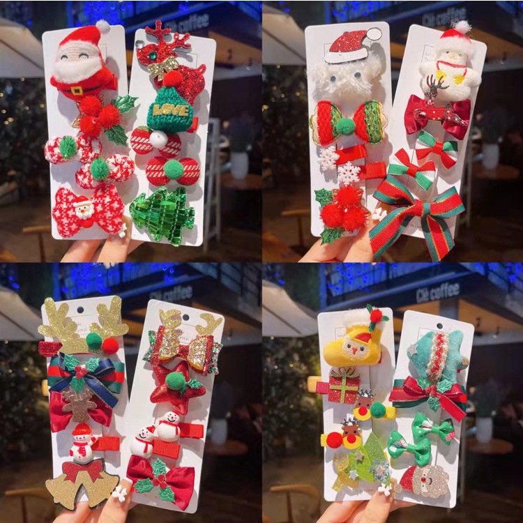 Set 5 Kẹp Tóc Noel Cho Bé Gái, Kẹp Tóc giáng sinh Dễ Thương