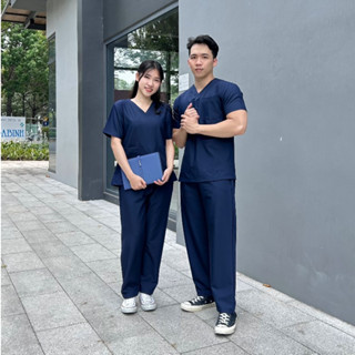 Đồng phục Spa, Bộ đồ bác sĩ cao cấp màu XANH cho nam nữ cổ tim - Quần áo Blu phẫu thuật