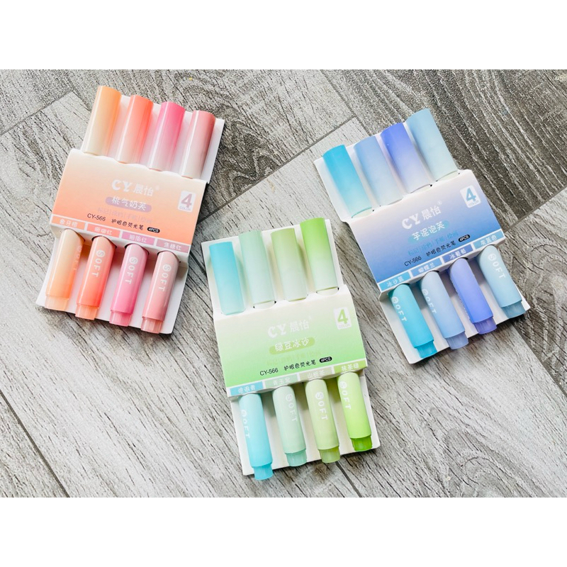 Bút Highlight Decorme Set Bút 4 màu Bút đánh dấu highlight Ngòi Mềm Màu Gradient Color