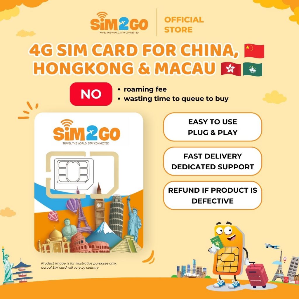4G SIM card for China, Hong Kong & Macau - Multi plans (4 - 30 days) - Free SIM ejector - SIM2GO