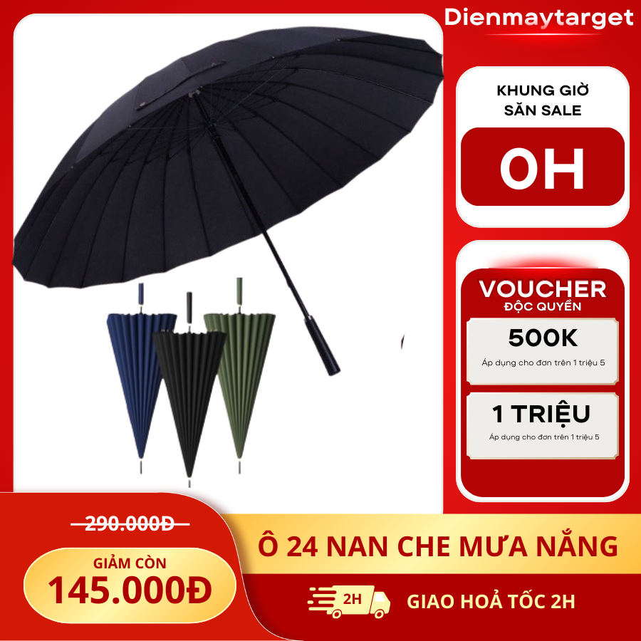 Ô dù che mưa nắng 24 nan chống thấm, chống UV, gập gọn, nan thép siêu cứng, hàng chính hãng