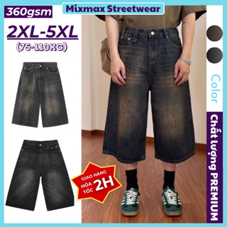 [SẴN+ẢNH THẬT-BIG SIZE] Quần short bò jeans ống rộng oversize dáng lửng qua gối 360gsm Dirtywash màu retro hiphop unisex