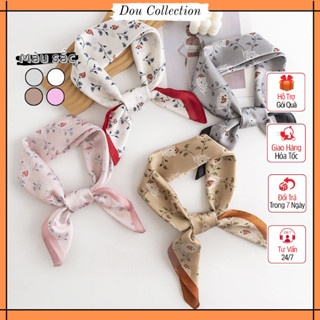 Khăn Lụa Vuông Unisex, Khăn Turban Họa Tiết Hoa Và Lá Phối Viền Đậm Màu Phong Cách Hàn Quốc - Size 70x70cm - Mã KL055