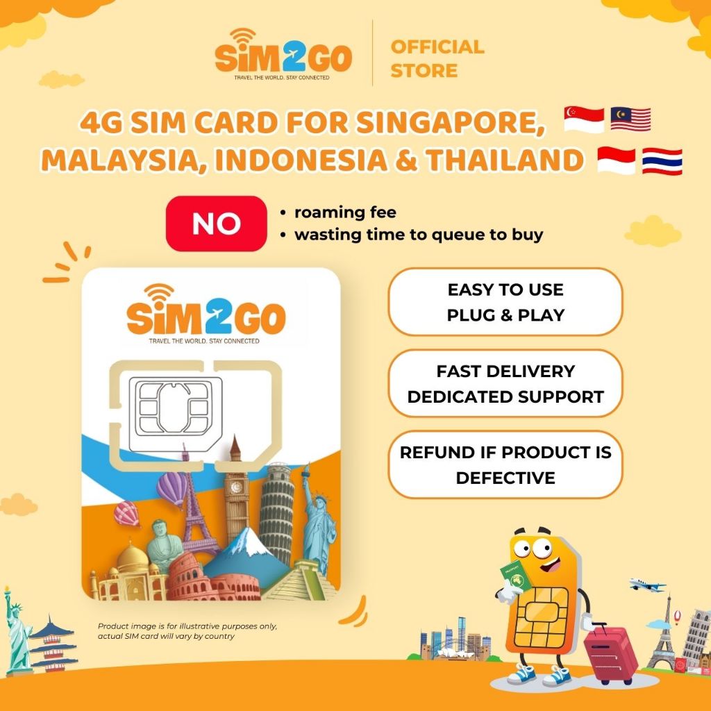 4G SIM card for Singapore, Malaysia, Indonesia & Thailand - Multi plans (4 - 30 days) - Free SIM eje