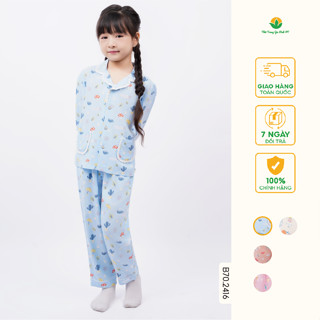 Bộ lanh tole pijama mặc nhà bé gái quần dài áo dài tay phối ren thời trang Việt Thắng B70.2416
