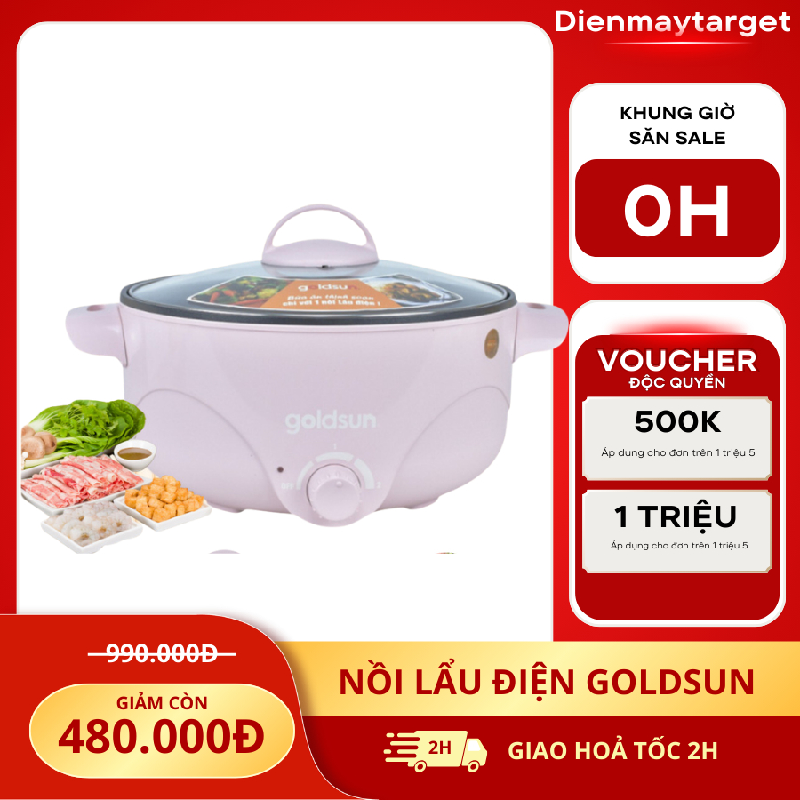 Nồi lẩu điện đa năng Goldsun GMC3000 dung tích 3l, lòng nồi Inox chống dính, bảo hành 12 tháng