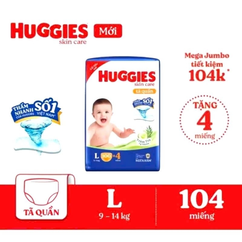 Tã quần/dán đủ size Huggies tràm trà chống hăm mẫu mới.