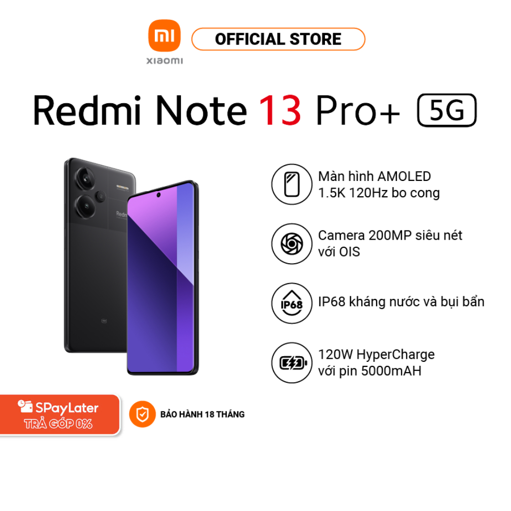 Điện thoại thông minh Redmi Note 13 Pro+ 5G (8+256GB) | Màn hình AMOLED 1.5K 6.67” | MTK D7200-Ultra | Camera 200MP OIS