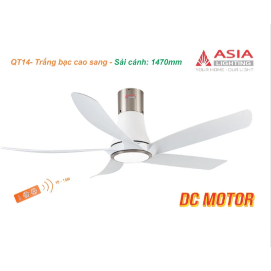 [Ảnh thật] Quạt trần đèn 5 cánh vát cong ASIA LIGHTING hiện đại QT14