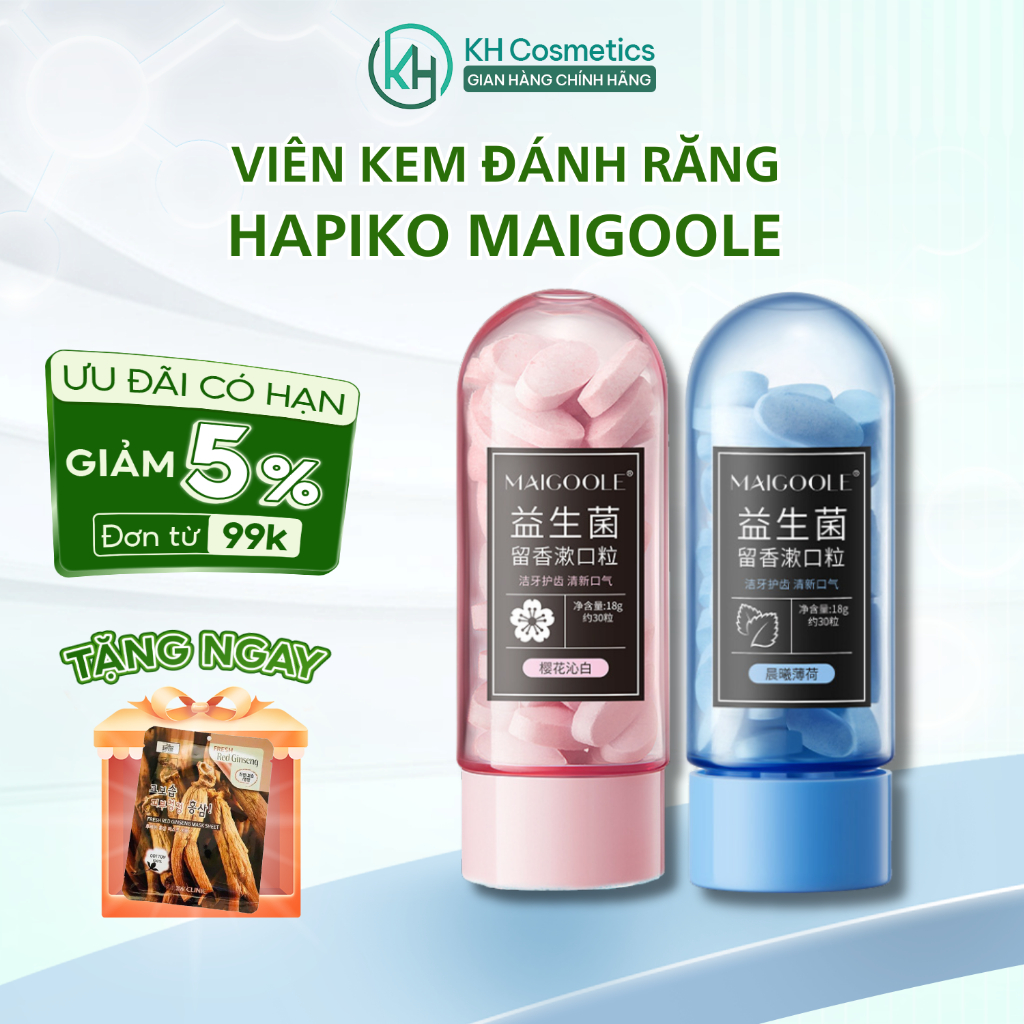 Viên kem đánh răng HAPIKO MAIGOOLE - Kem đánh răng dạng viên sủi bọt MAIGOOLE làm sạch, thơm miệng nhanh chóng hiệu quả