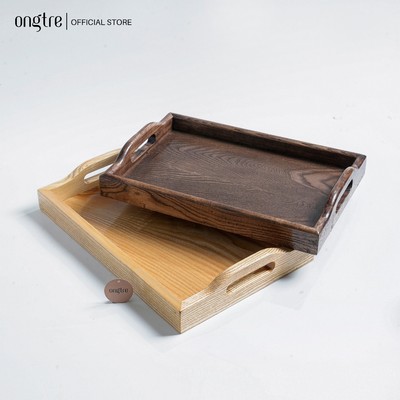 Khay Trà Gỗ ONGTRE Nguyên Khối Có Tay Cầm, Khay Phục Vụ Nhà Hàng, Khách Sạn, Café, Dày 4cm