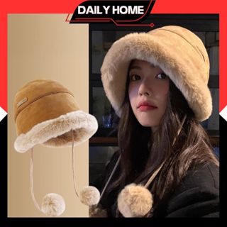 (Sẵn Hàng) Mũ Len Mông Cổ Lót Lông Chùm Đầu Giữ Ấm Tai, Mũ Len Thu Đông Vành Lông To Đẹp Daily Home - MMD07
