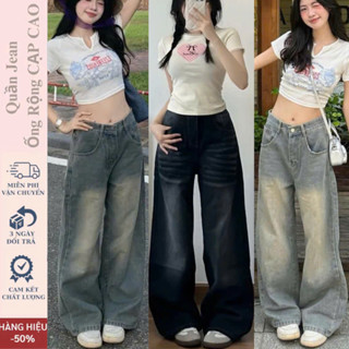 Quần Jean Ống Rộng Nữ Wash Bụi Màu Đen Và Xanh Lưng Cao Phong Cách Retro Ulzzang Hàn Quốc 460 552 317 315
