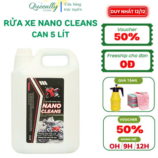 Nước Rửa Xe Ô Tô, Xe Máy Bọt Tuyết Không Chạm  Nano Cleans Can 5 Lít, Tặng Kèm Bình Xịt Tạo Bọt