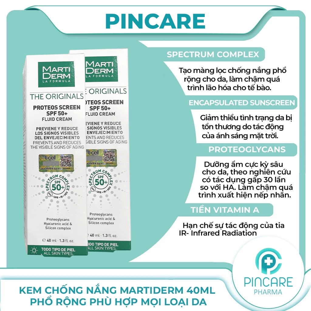 Kem chống nắng MartiDerm The Originals Proteos Screen SPF50+ chống lão hóa - PINCARE Health & Beauty