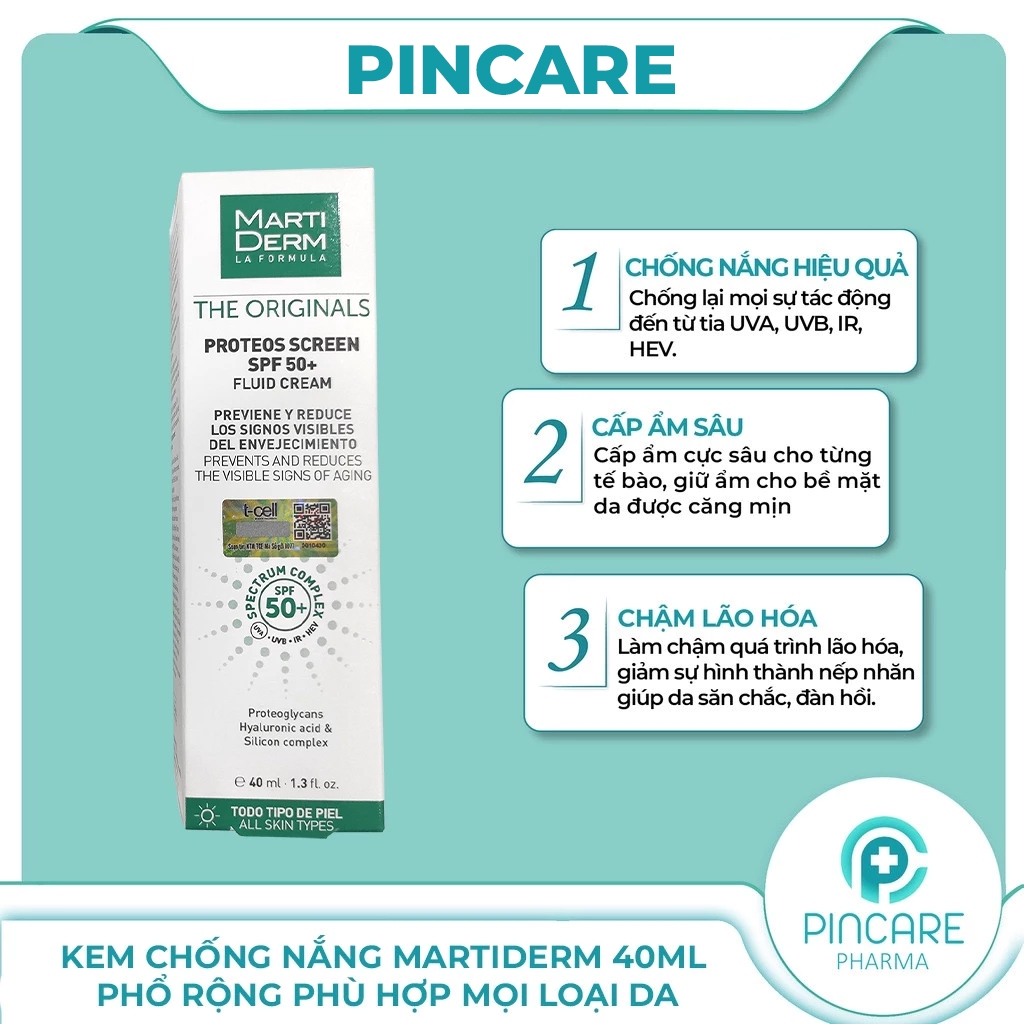 Kem chống nắng MartiDerm The Originals Proteos Screen SPF50+ chống lão hóa - PINCARE Health & Beauty