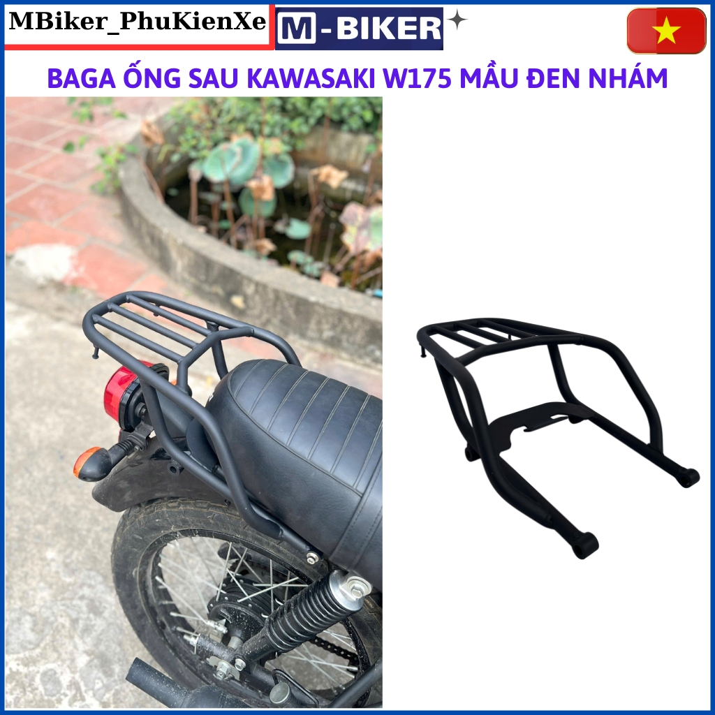 Baga w175, baga sau w175, baga hông w175, cảng sau w175, sơn mầu đen nhám mbiker