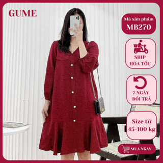  Váy bầu dáng dài đầm bầu thiết kế màu đỏ dạ tăm cao cấp dáng đuôi cá dài tay bigsize - MB270 