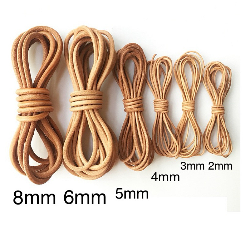 (2 mét) Dây da tròn thật 100%, dây da đeo túi, phụ kiện đồ da size 2mm 3mm 4mm 5mm 6mm 8mm