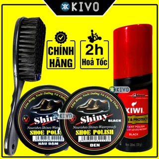 Xi Đánh Giày Đen Nâu SHINY- Si Đánh Giày và Bàn Chải Đánh Giày Kiwi Cao Cấp- Bộ Vệ Sinh Giày Da KIVO