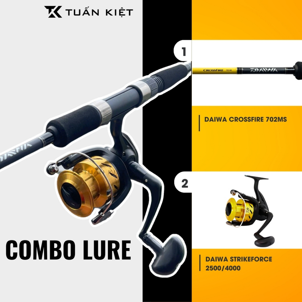 Combo Câu Lure Giá Rẻ, Cần Lure Daiwa Crossfire 2m1 + Máy câu đứng Daiwa StrikeForce