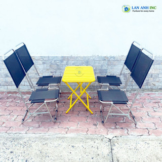 Bộ bàn ghế xếp inox cafe trà chanh dã ngoại ngoài trời vải bố lưng cao gấp gọn giá rẻ