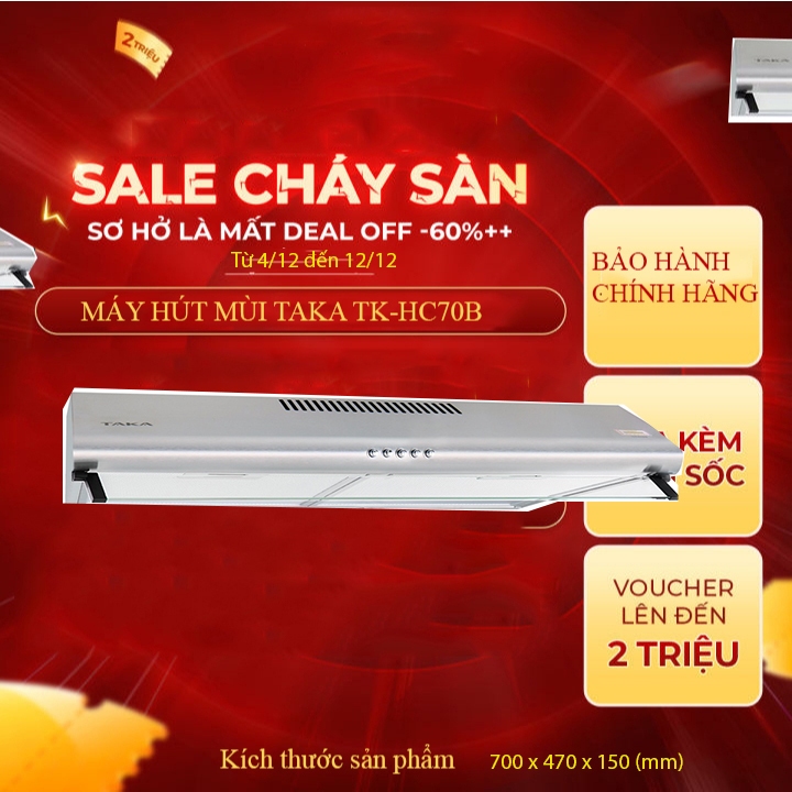 Máy Hút Mùi  TAKA 700B /207B không kính (700B móp) Thanh lý