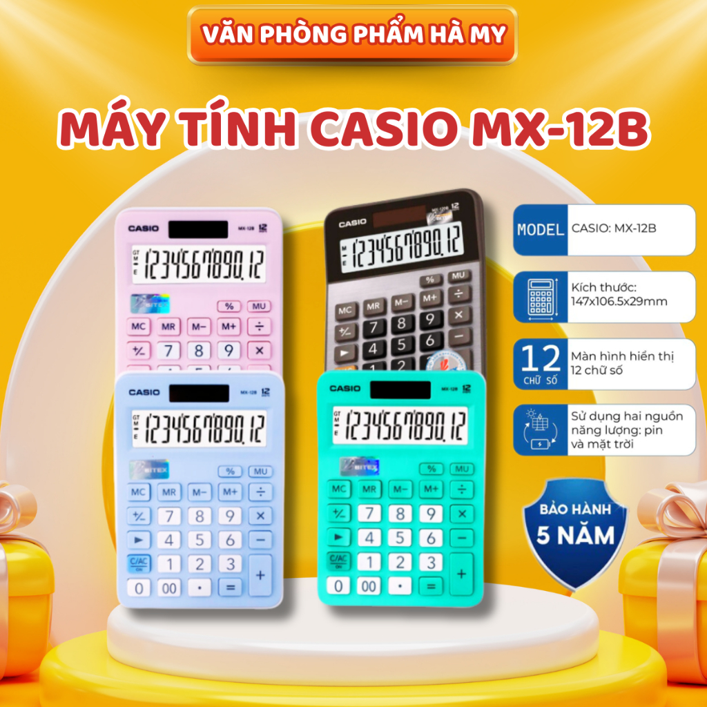 Máy tính Casio MX-12B Chính Hãng - Phiên bản màu Pastel