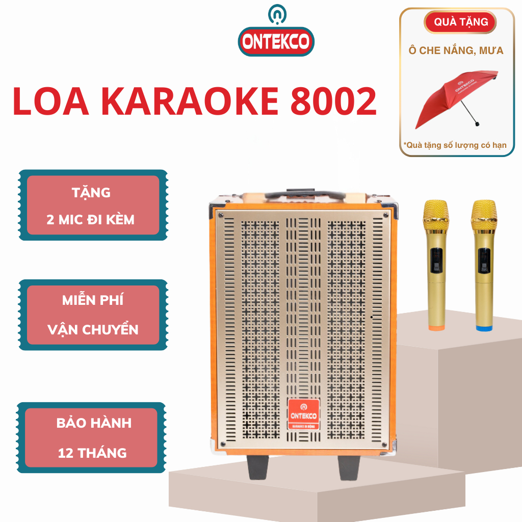 Loa karaoke ONTEKCO 8001/8002 bass 20, loa hát karaoke tặng kèm mic chống hú mạnh mẽ