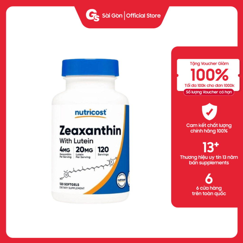 Viên uống Nutricost Zeaxanthin with Lutein 20mg (120 viên), nhập khẩu Mỹ, bảo vệ mắt, da - Gymstore