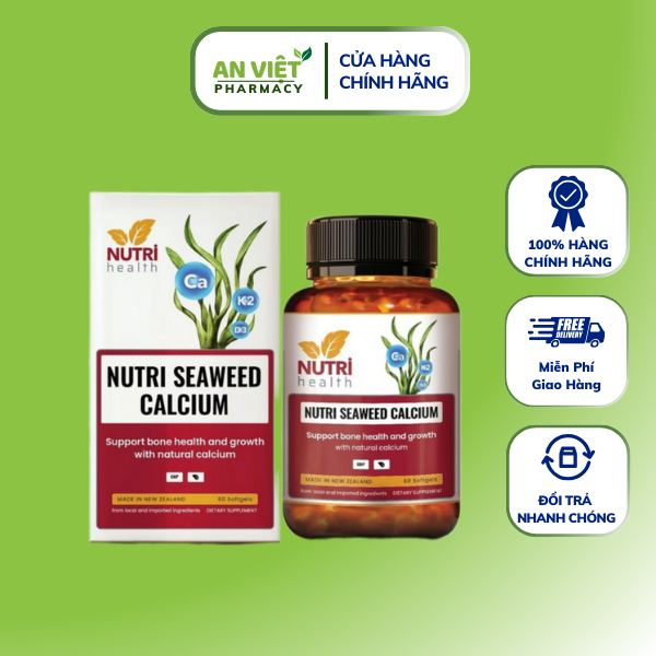 Canxi hữu cơ Nutri Seaweed Calcium Nutri Health nhập khẩu New Zealand cho trẻ em và người lớn cần bổ sung canxi - 60v