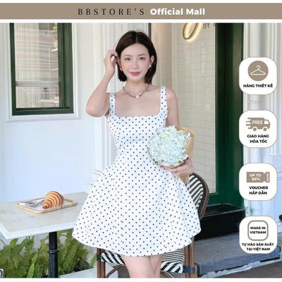  Đầm Xòe Dự Tiệc Form Ngắn Hai Dây Họa Tiết Chấm Bi Chất Cotton Xẹc BBSTORE'S -D4190T
