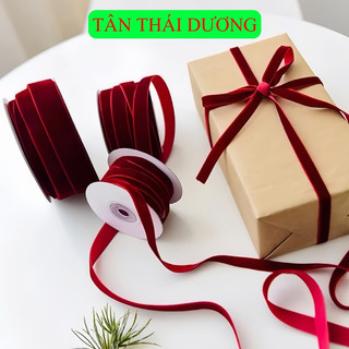   Lẻ 5 mét  Ruy băng vải nhung làm nơ thắt hộp quà - Decor trang trí cây thông vòng nguyệt quế giáng sinh 