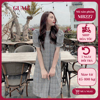 Váy bầu bigsize - Đầm bầu thiết kế GuMe màu kẻ đen to dáng suông tay bo chất vải thô cotton size 40-100kg  MB227