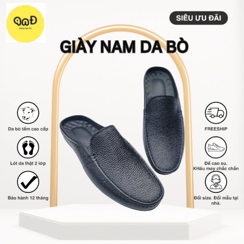 Giày SAPO nam Giày sục nam Giày hở gót nam da bò tấm hai lớp đế cao su có khâu A27