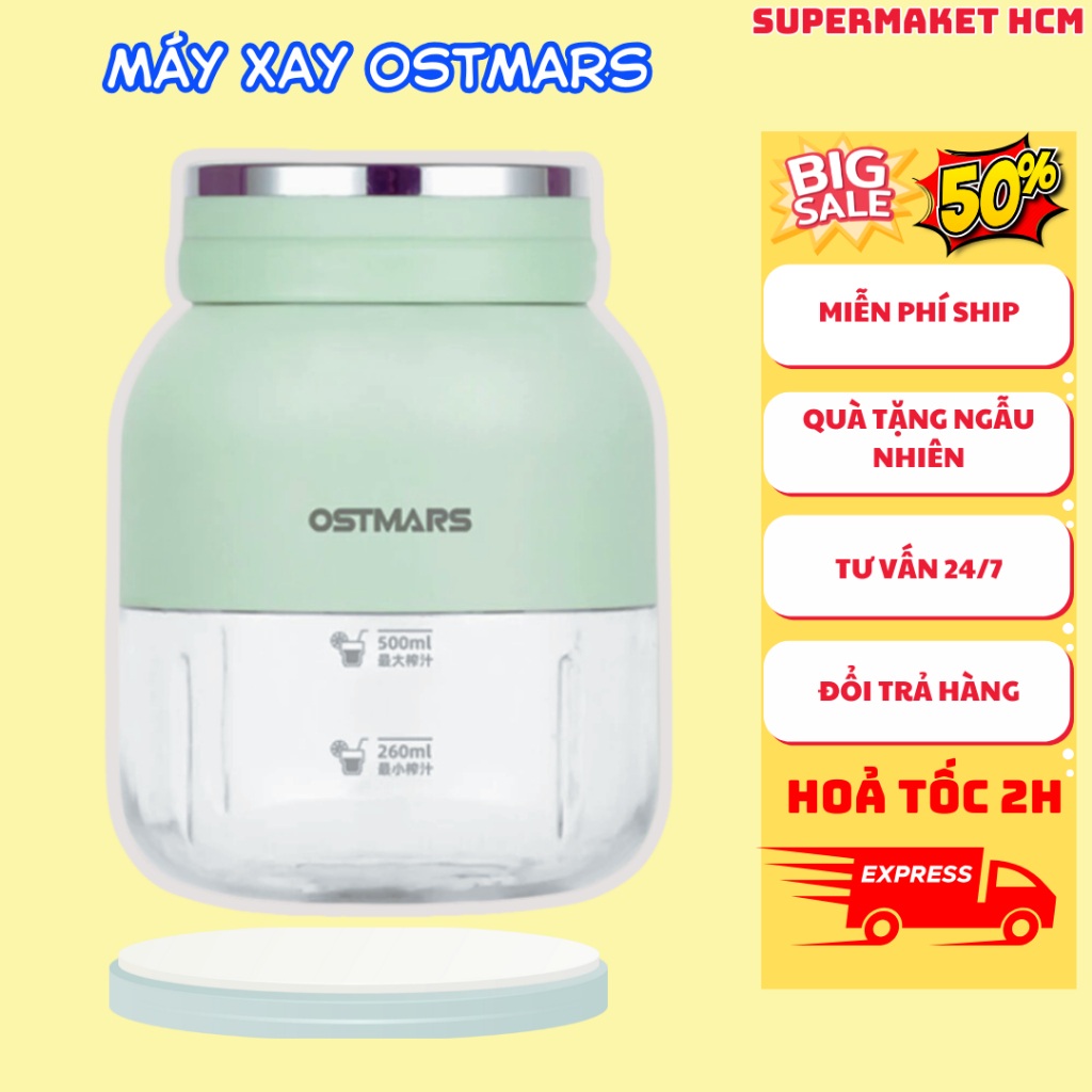 Máy Xay Sinh Tố Ostmars Cầm Tay Mini Sạc Tích Điện - 10 Lưỡi Dao Đa Năng Nhỏ Gọn Dung Tích 500ml