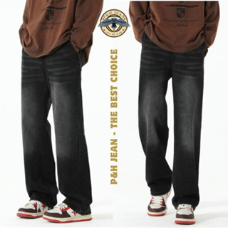 Quần Jean Nam Baggy Wash Đen khói P&H JEAN Ống Rộng Chất Liệu Cao Cấp