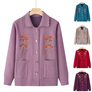 Áo Len Cho Người Già, Áo khoác Lót Lông Cho bà Cho mẹ, Chất Liệu Len Dày, Mềm Mại, Không Xù Lông