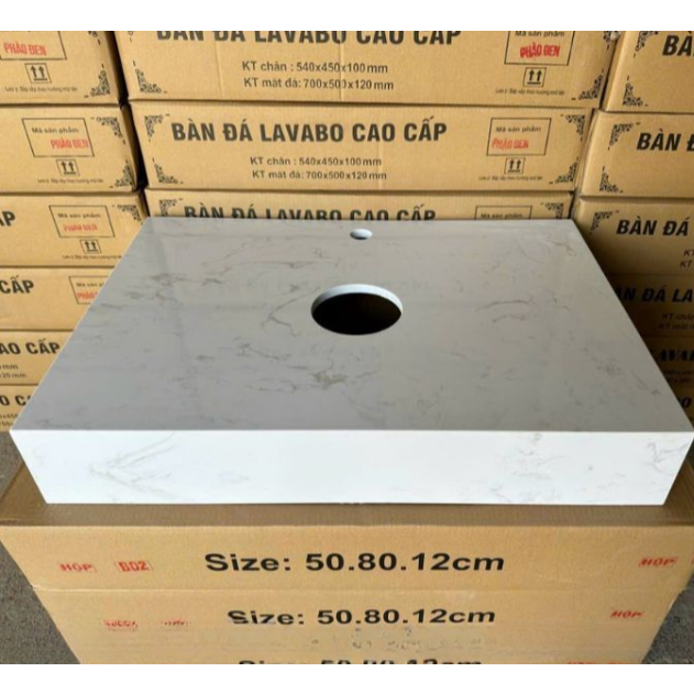 Bàn đá 1 tầng chậu rửa lavabo đá nhân tạo màu trắng vân mây - bàn đá đặt chậu dương cao cấp