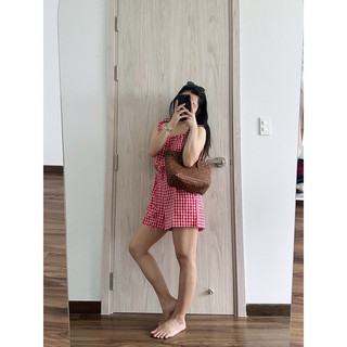 Jumsuit Kẻ Caro Đỏ Freesize Mịn Mát - Chicabé Studio