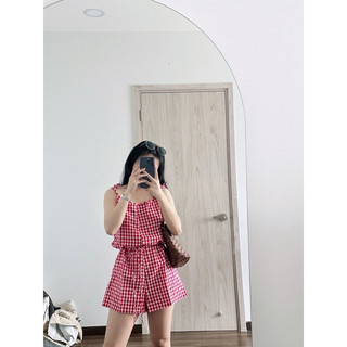 Jumsuit Kẻ Caro Đỏ Freesize Mịn Mát - Chicabé Studio