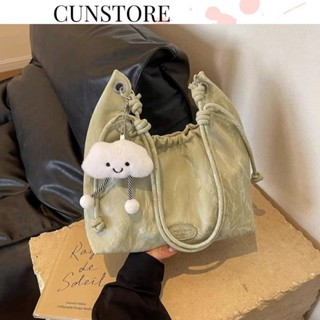 (Tặng Móc Mây) Túi Xách Nữ Đeo Vai Đeo Chéo Rúm Trơn Đính Phụ Kiện Cute CUN050
